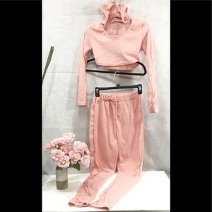 2-Piece Matching set pink cropped hoodie and legs
